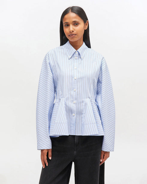 Stripe Cotton Peplum Shirt