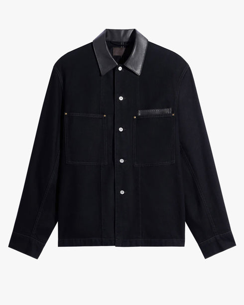Workwear Overshirt with Leather Collar