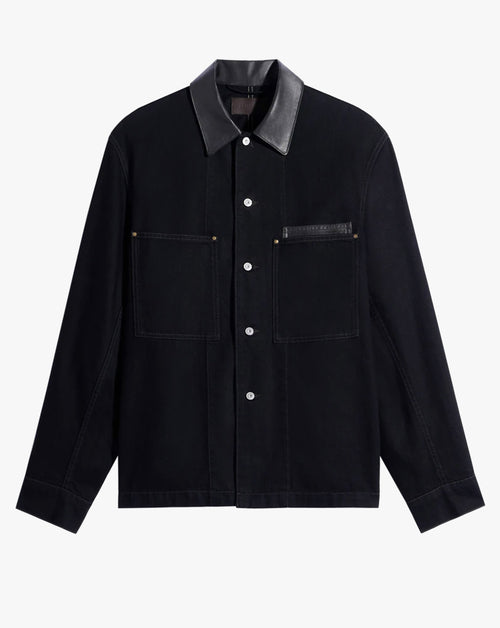 Workwear Overshirt with Leather Collar
