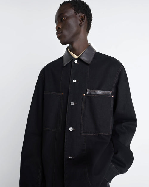 Workwear Overshirt with Leather Collar