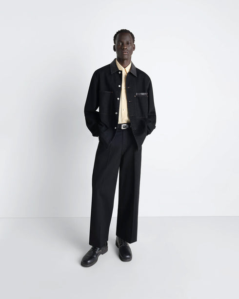 Workwear Overshirt with Leather Collar