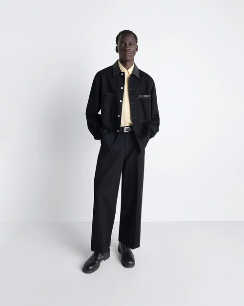 Workwear Overshirt with Leather Collar