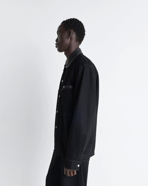 Workwear Overshirt with Leather Collar