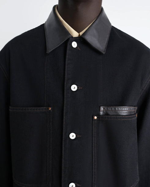 Workwear Overshirt with Leather Collar