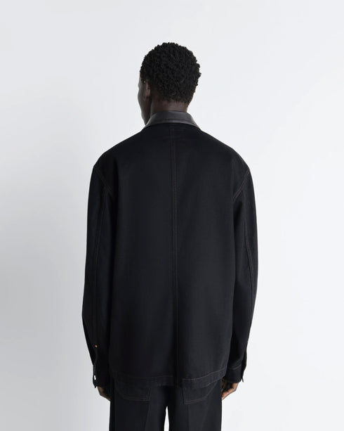 Workwear Overshirt with Leather Collar