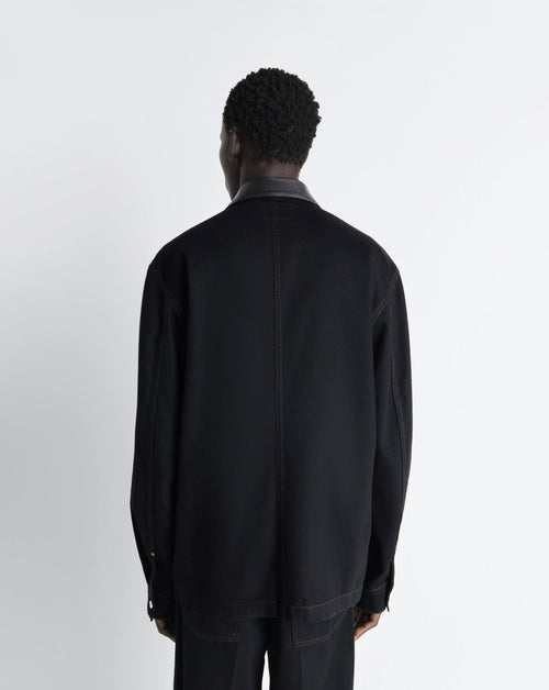 Workwear Overshirt with Leather Collar
