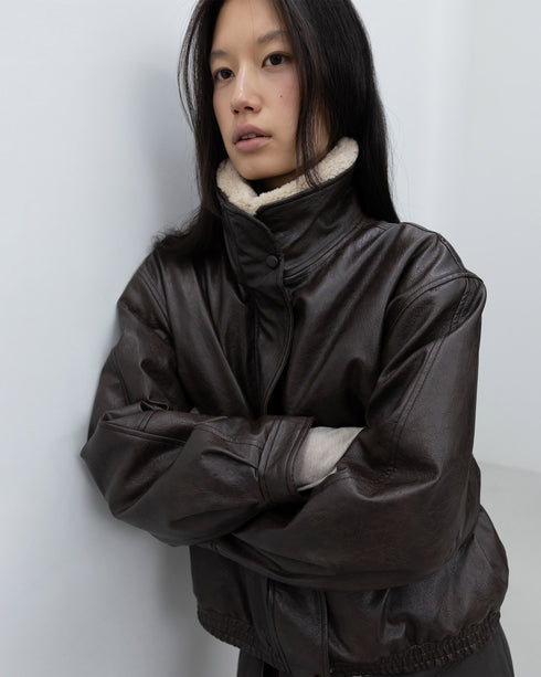Faux Leather Bomber Jacket