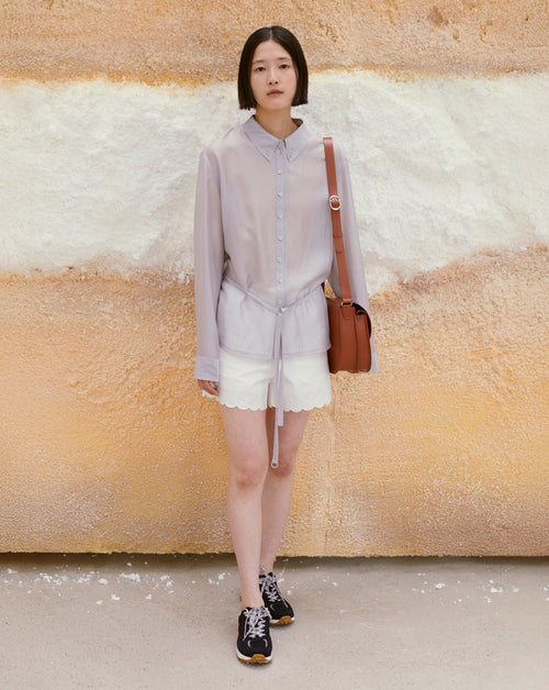 Sheer Shirred Back Blouse