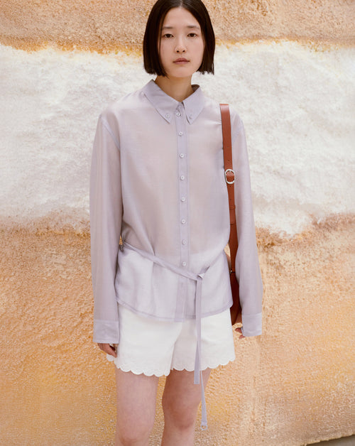 Sheer Shirred Back Blouse