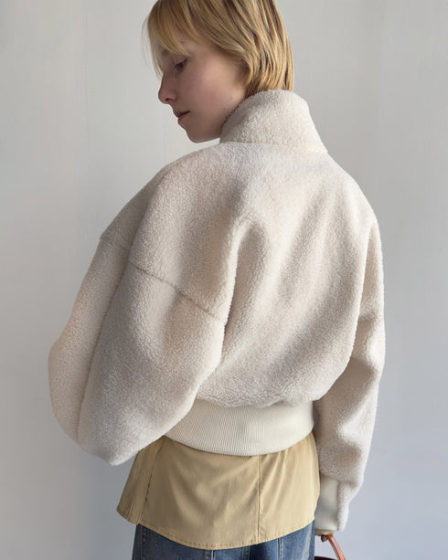 LOWCLASSIC SHORT TERRY ZIP-UP TOP /IVORY