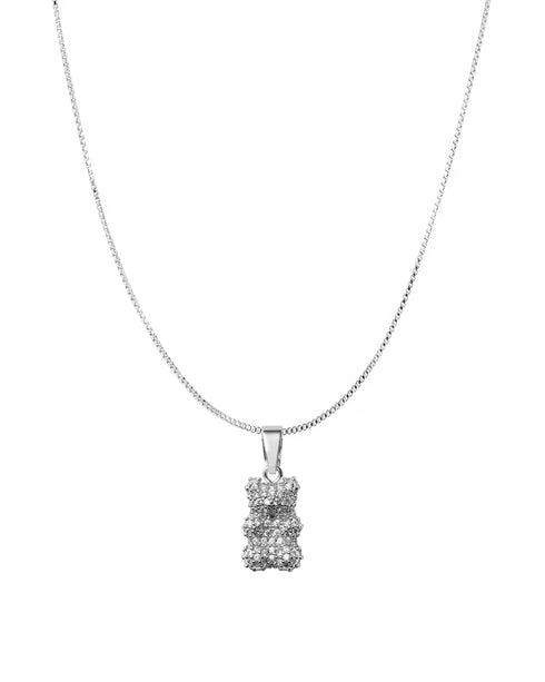 Pavé Silver Nostalgia Bear Necklace