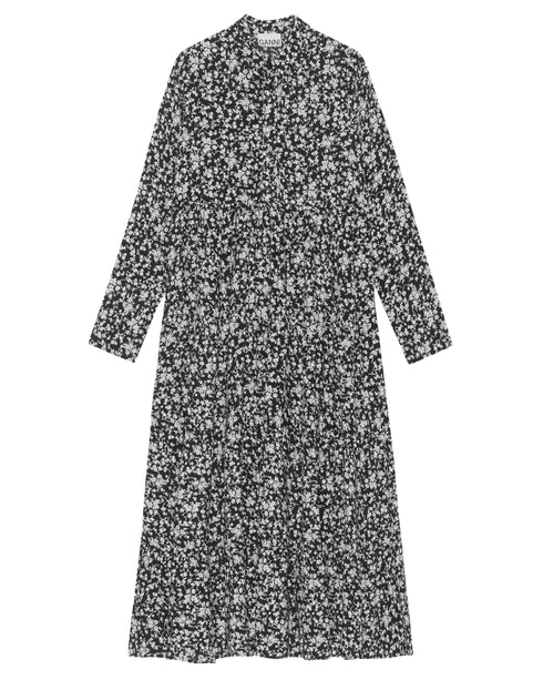 Printed Crepe Long Dress