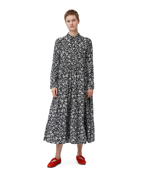 Printed Crepe Long Dress