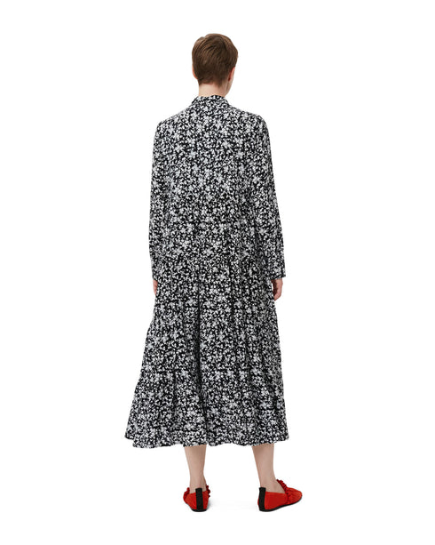 Printed Crepe Long Dress