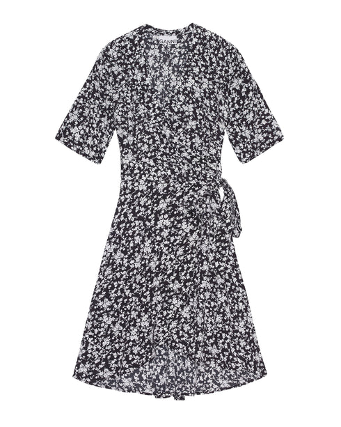 Printed Crepe Wrap Dress