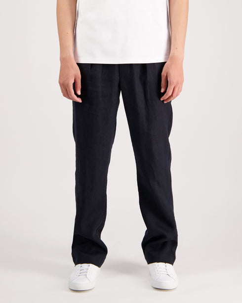 Pleated Elasticated Linen Trouser