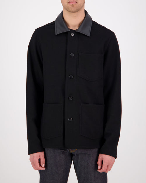 Leather Collar Chore Jacket Workshop Denim Mens WORKSHOP